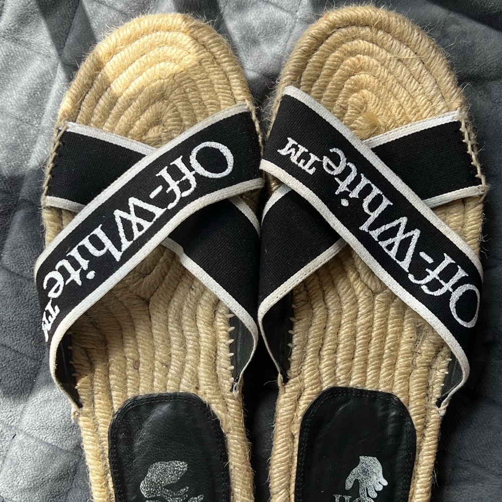 Off-White Black and Tan Espadrille Sandals